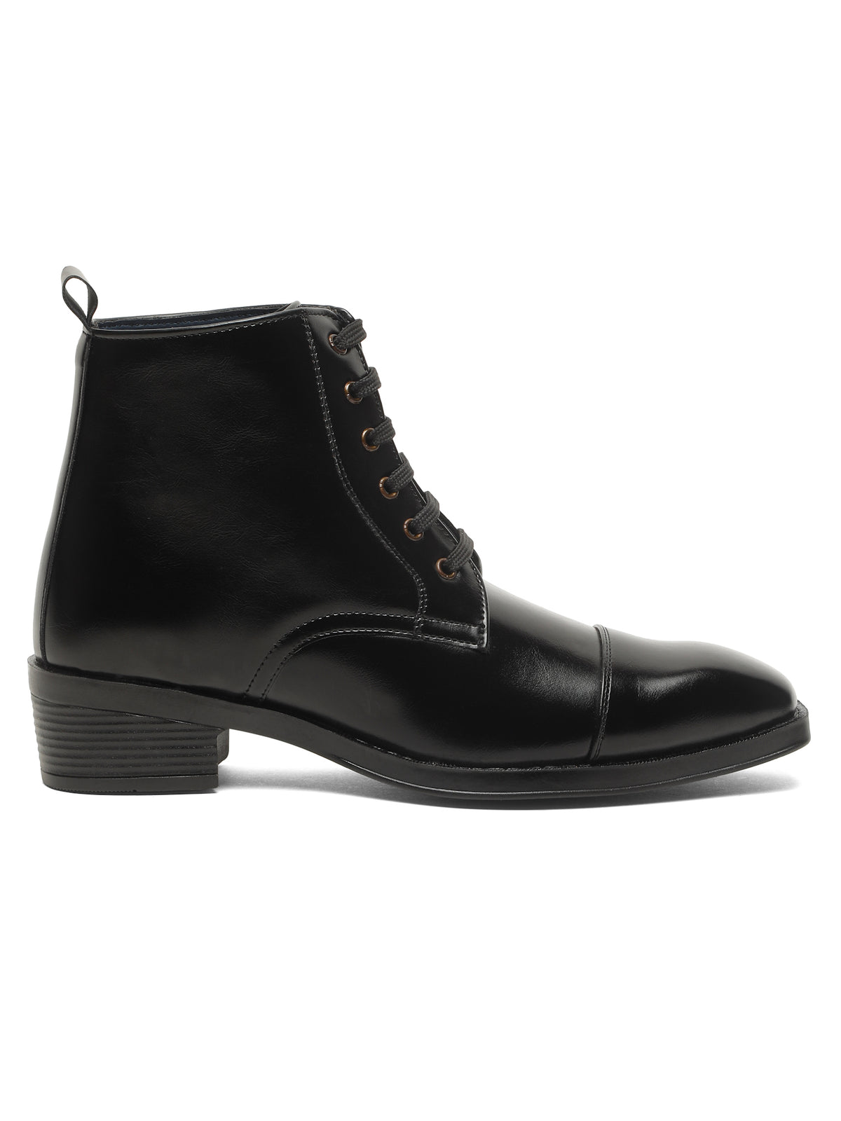 KOSHER Men Black Solid Synthetic Leather Lace-Up Mid-Top High Heel Boots