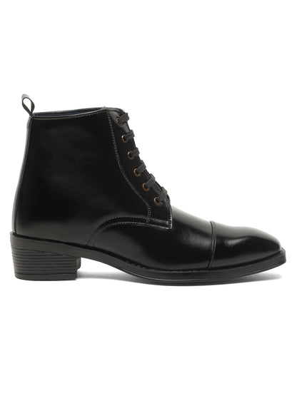 KOSHER Men Black Solid Synthetic Leather Lace-Up Mid-Top High Heel Boots