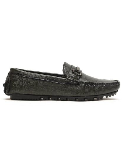 KOSHER Men Textured Olive Horsebit Buckle Slip-On Loafers