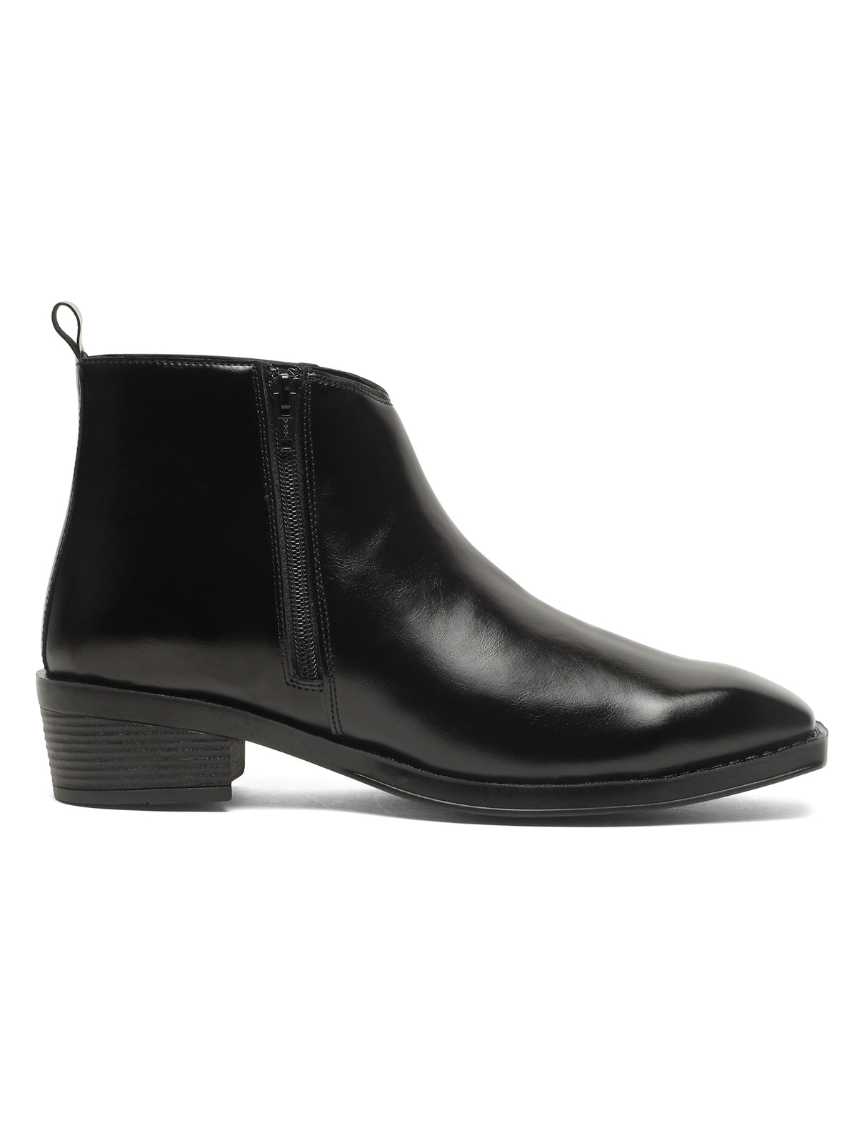 Kosher Men's Premium Black Synthetic Leather Ankle Chelsea Boots with Side Zip Closure and Cuban Heel