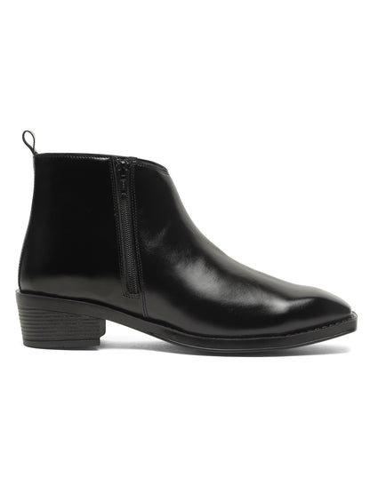 Kosher Men's Premium Black Synthetic Leather Ankle Chelsea Boots with Side Zip Closure and Cuban Heel