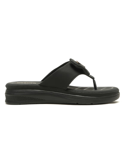 Kosher Women's Comfort Platform Toe-Ring Slippers with Bow Accent – Black