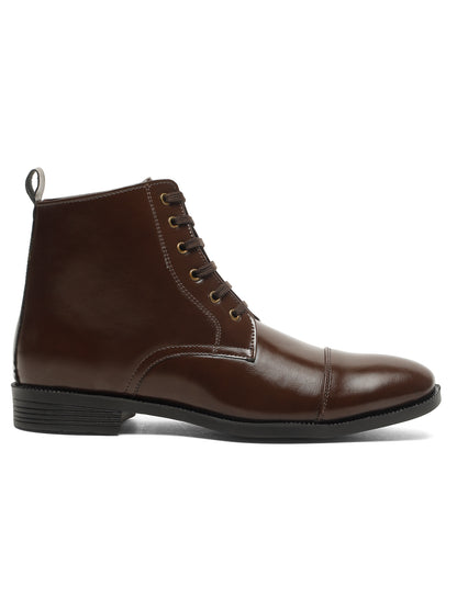 KOSHER Men's Brown Synthetic Leather High-Ankle Cap Toe Lace-Up Boots