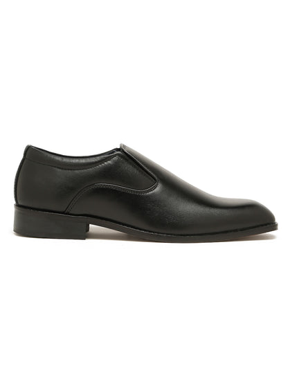 Kosher Men's Sleek Black Plain Toe Slip-On Formal Shoes