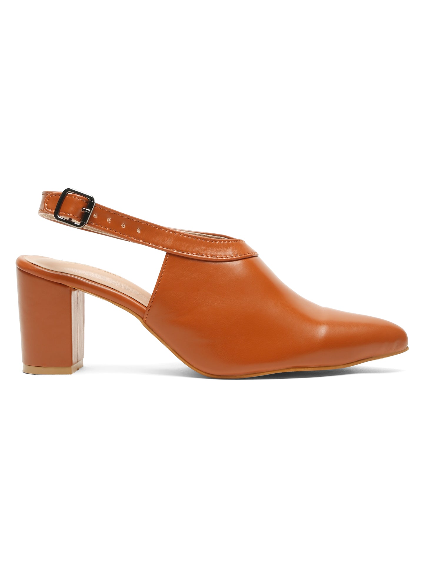 Kosher Women's Tan Pointed Toe Slingback Block Heel Pumps