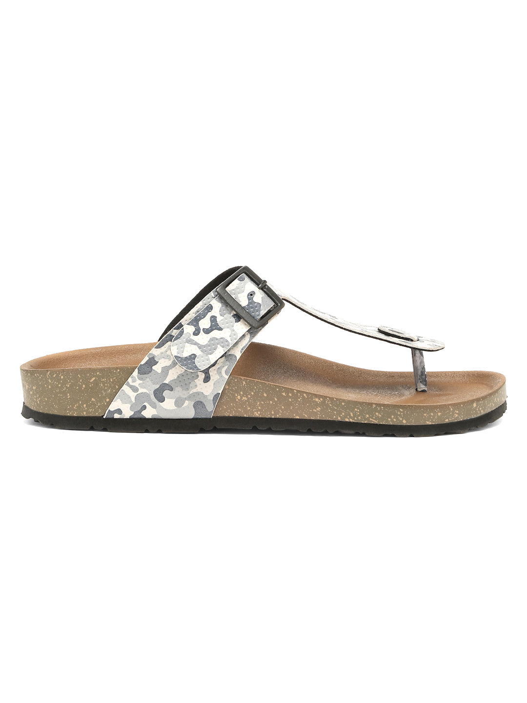 KOSHER Men's Printed Casual T-Strap Flat Slipper