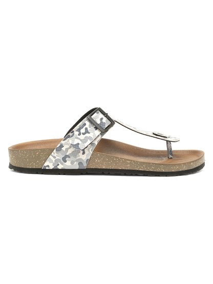 KOSHER Men's Printed Casual T-Strap Flat Slipper