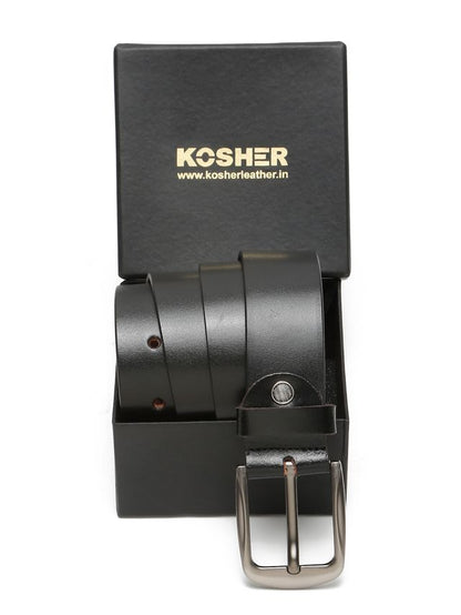 KOSHER Black Color Men's Classic Leather Belt with Antique Finish Buckle – 100% Genuine Leather Belt