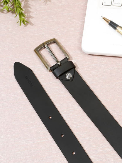 KOSHER Black Color Men's Genuine Leather Belt with Antique Brass Finish-Buckle