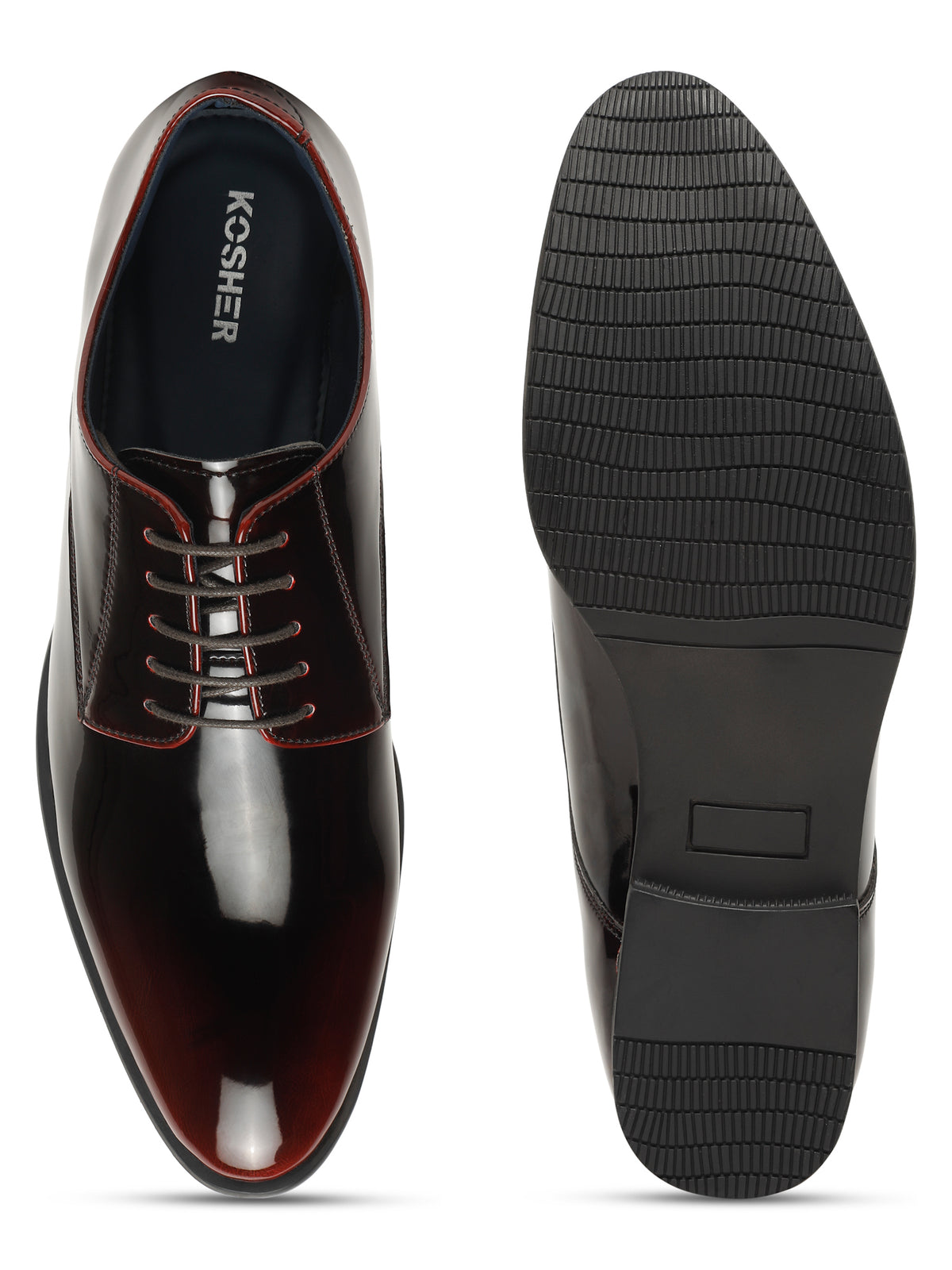KOSHER Men Wine Glossy Patent Formal Derby Shoes