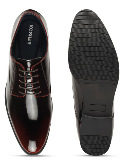 KOSHER Men Wine Glossy Patent Formal Derby Shoes