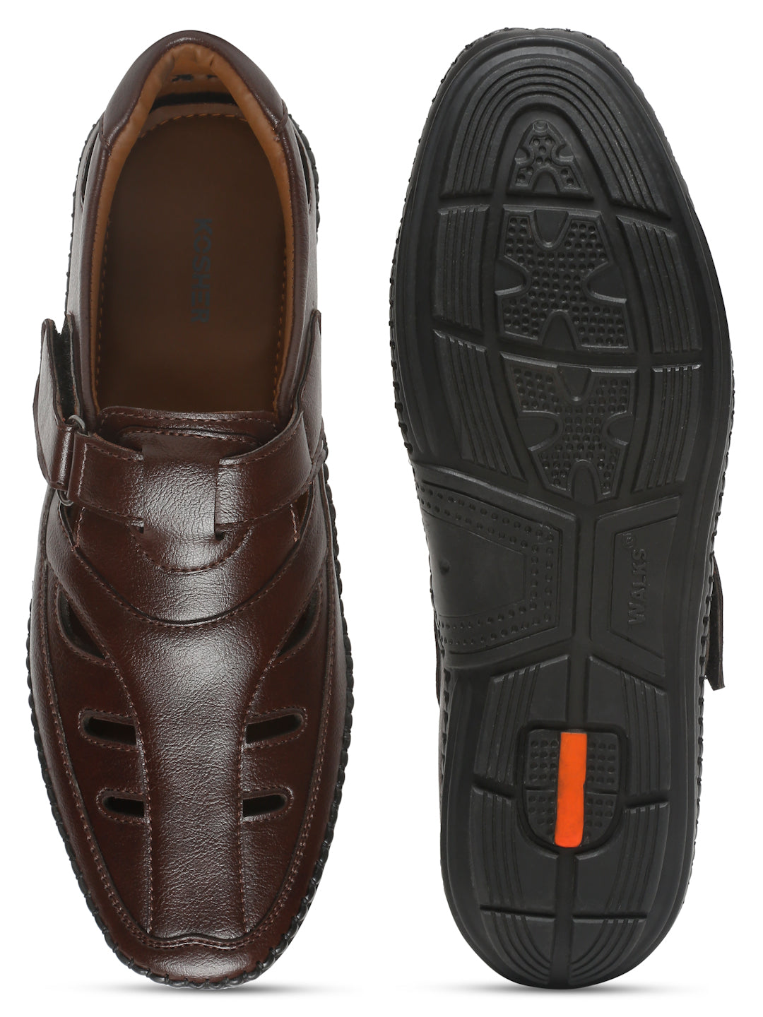 Kosher Brown Roman Faux Leather Men's Casual Sandal