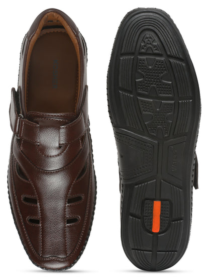 Kosher Brown Roman Faux Leather Men's Casual Sandal