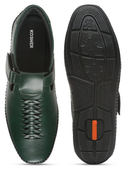 Kosher Green Roman Faux Leather Men's Casual Sandal