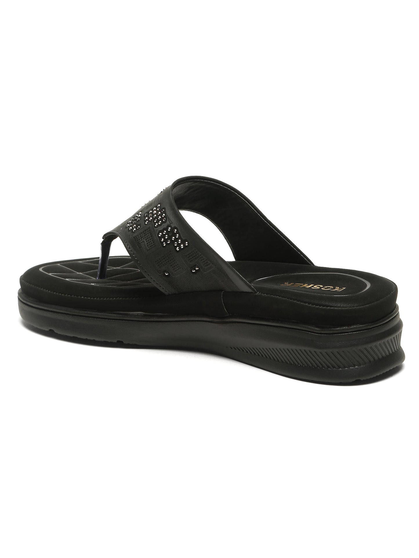 Kosher Women's Black Comfort Platform Flip-Flops with Studded Strap