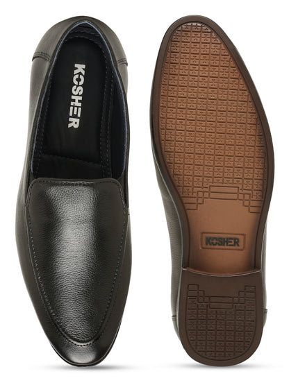 Kosher Men's Black Textured Slip-On Formal Shoes