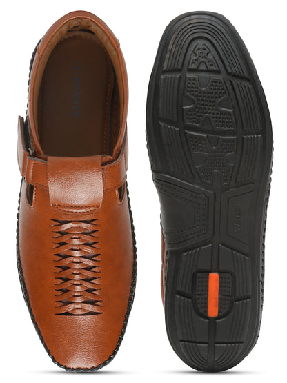 Kosher Tan Roman Faux Leather Men's Casual Sandal
