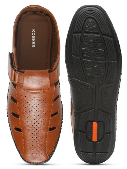 Kosher Tan Bantu Roman Faux Leather Men's Casual Sandal