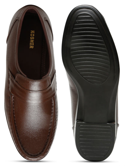 Kosher Brown Color Genuine Leather Slip-On Comfort Shoes for Men