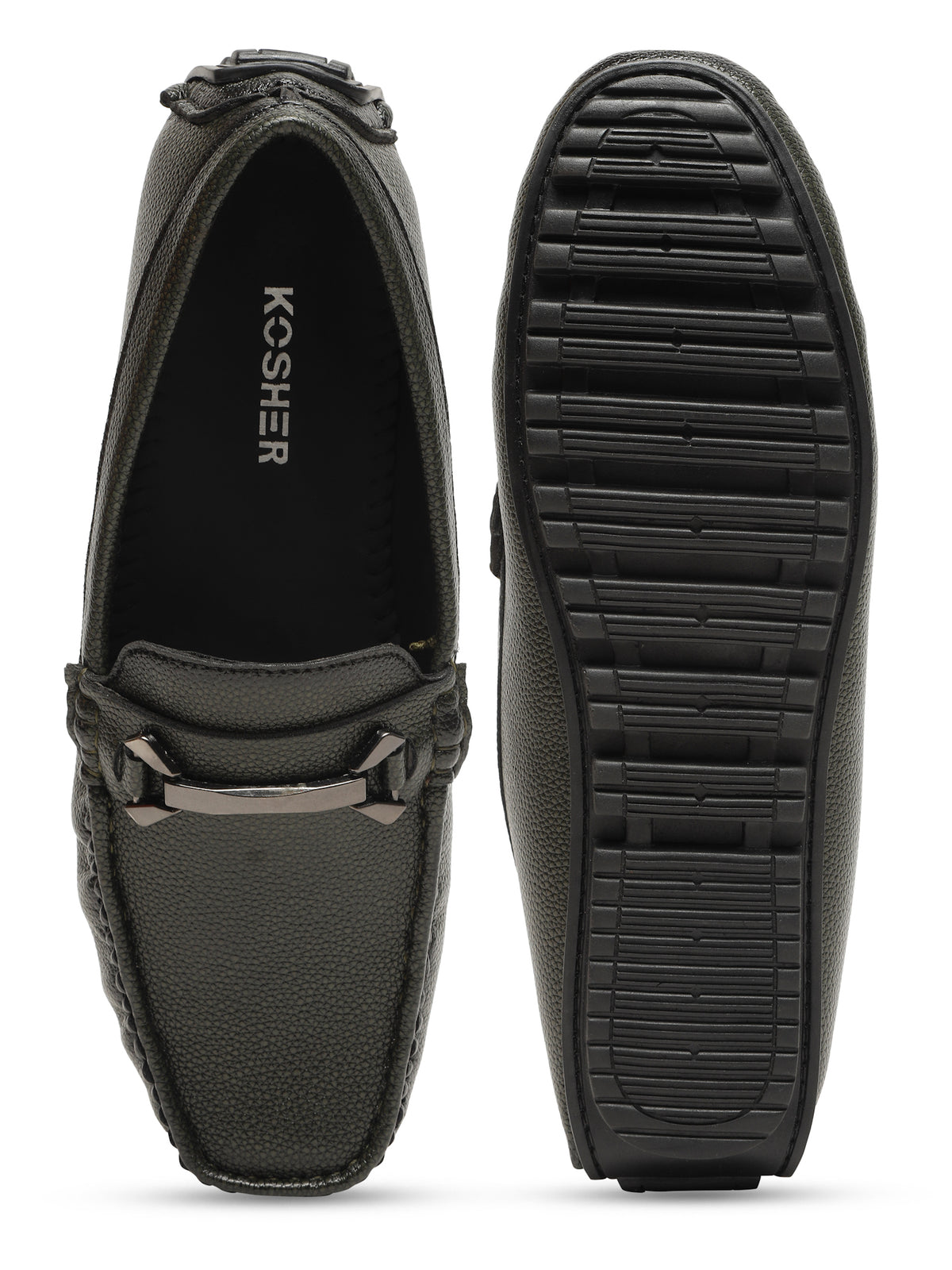 KOSHER Men Textured Black Classic Penny Slip-On Loafers