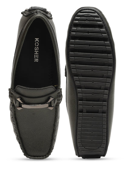 KOSHER Men Textured Black Classic Penny Slip-On Loafers