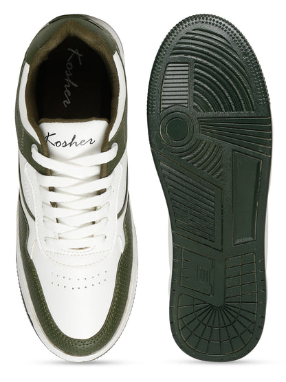 Kosher Olive Green & White Sneakers For Men