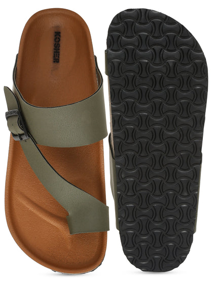 Kosher Olive Color Men's Casual Sandal, Slipper