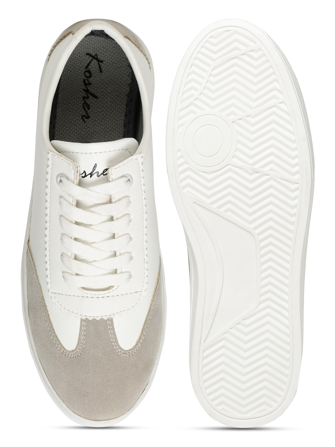 Kosher Suede and Synthetic Low-Top Sneakers in White and Beige