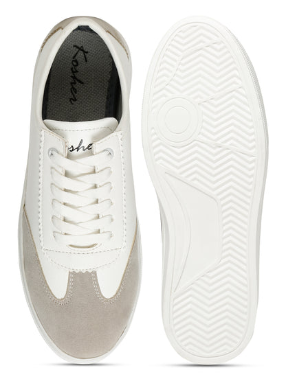 Kosher Suede and Synthetic Low-Top Sneakers in White and Beige