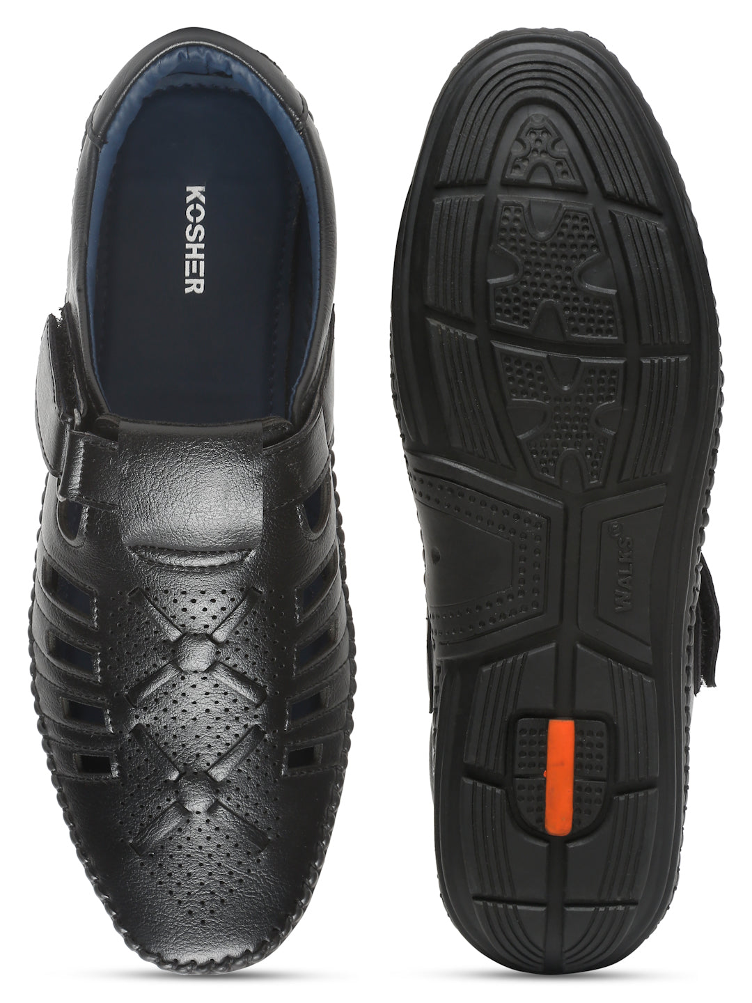 Kosher Black Roman Faux Leather Men's Casual Sandal