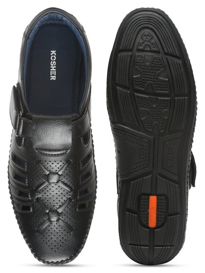 Kosher Black Roman Faux Leather Men's Casual Sandal