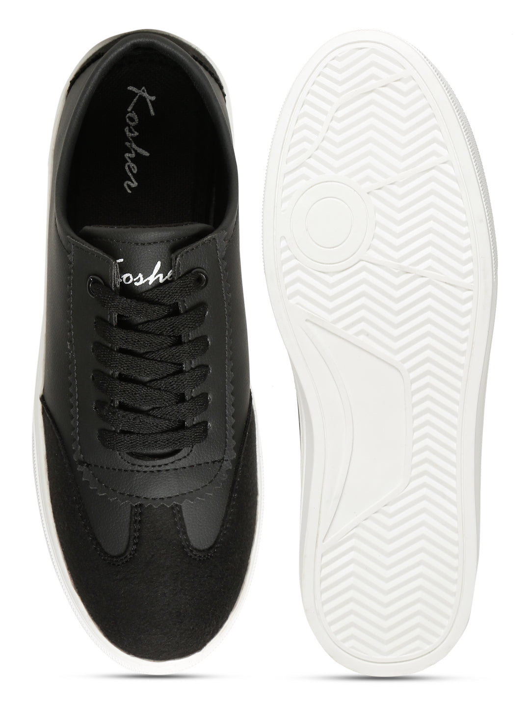 Kosher Black Suede & Synthetic Leather Low-Top Sneakers