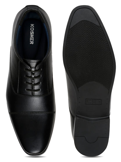 Kosher Black Genuine Leather Lace-up Formal Shoes