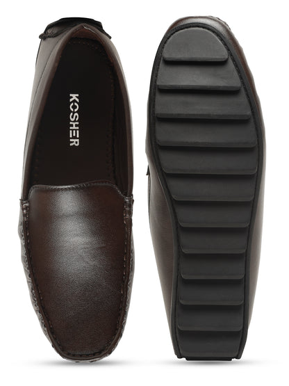 KOSHER Premium Brown Synthetic Leather Driving Loafers for Men – Lightweight, Comfortable Slip-On