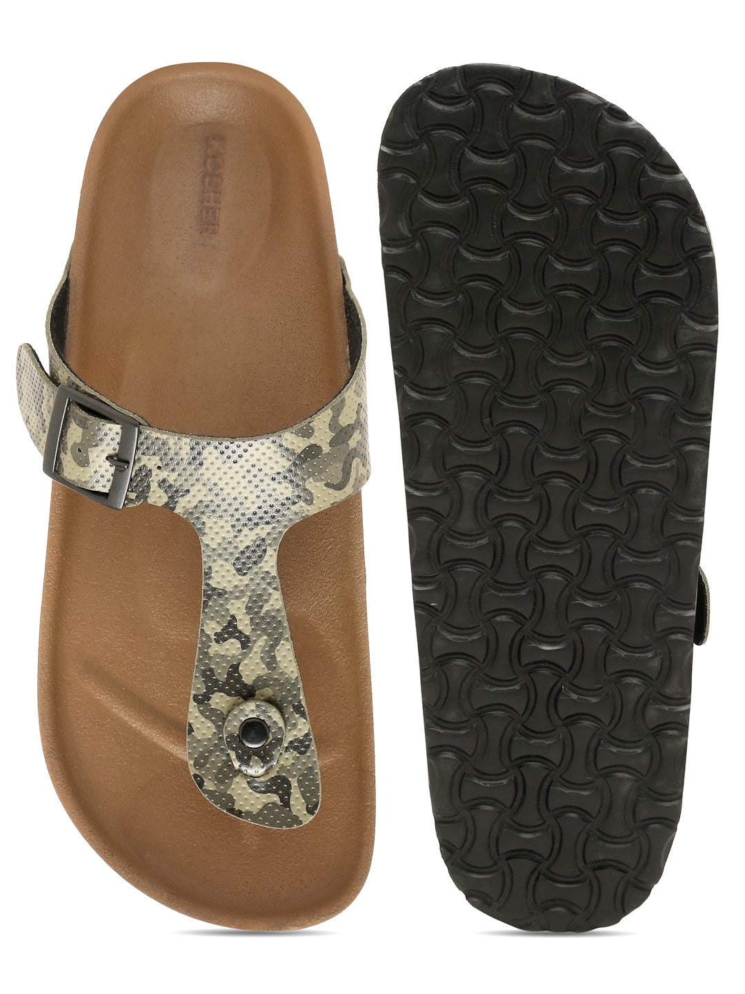 KOSHER Men's Printed Casual T-Strap Flat Slippers