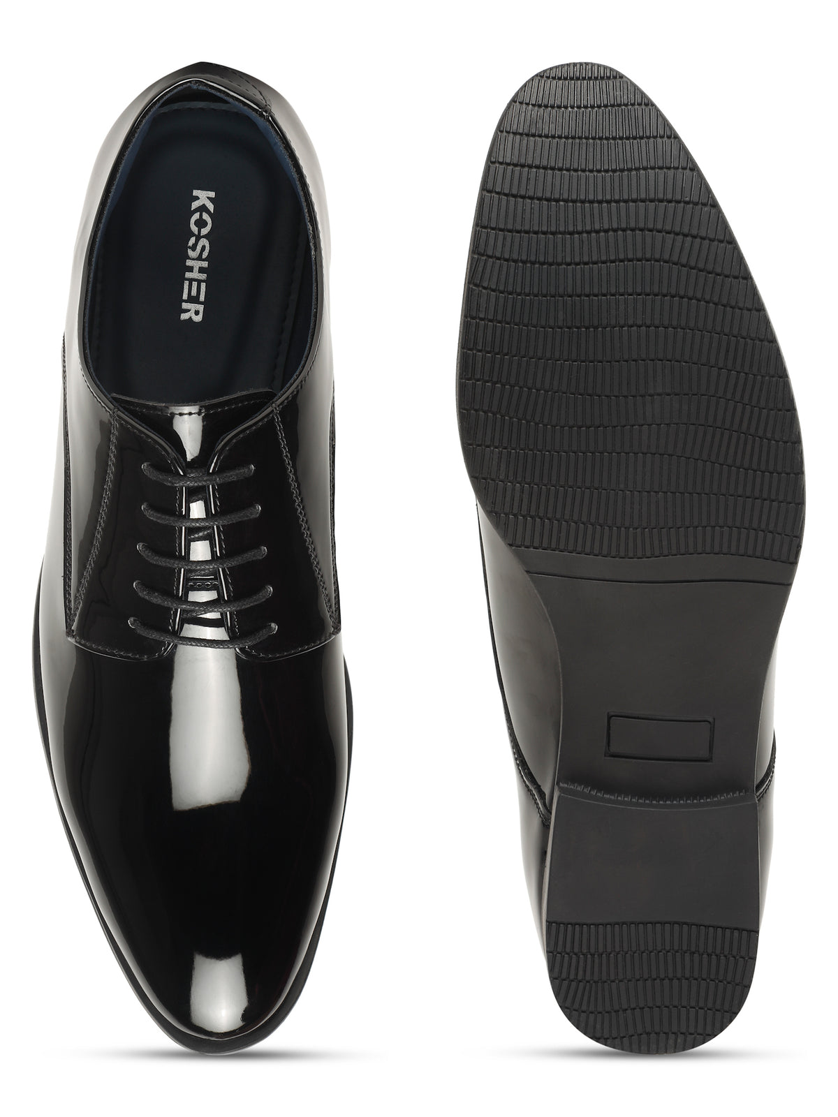 KOSHER Men Black Glossy Patent Formal Derby Shoes
