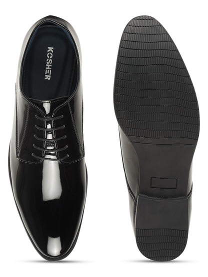 KOSHER Men Black Glossy Patent Formal Derby Shoes