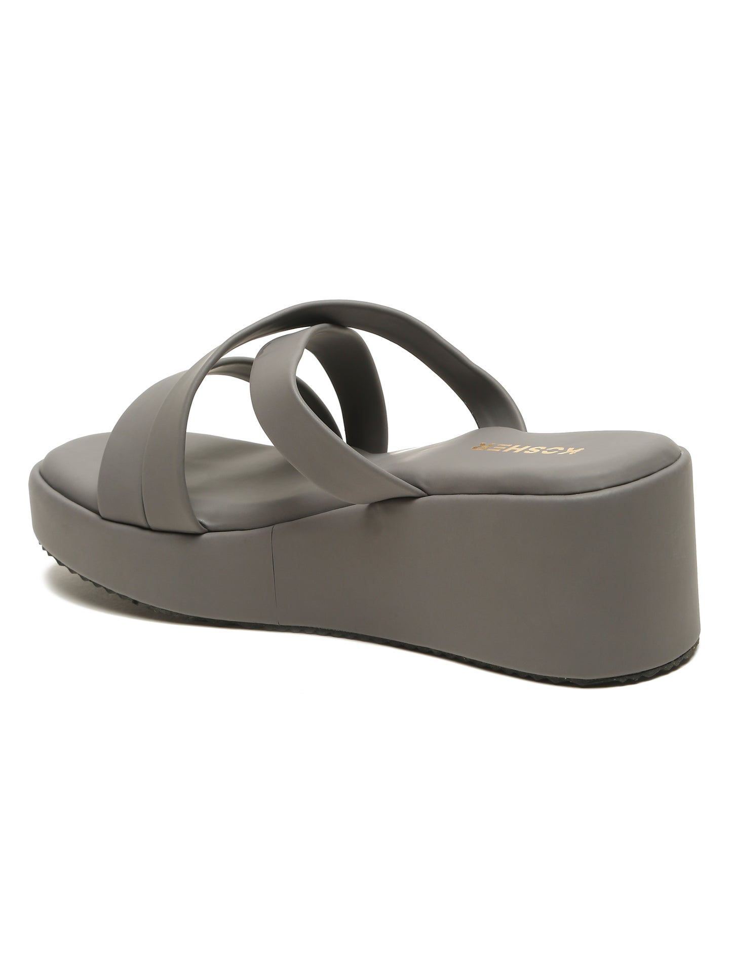 Kosher Women's Dark/Grey Platform Wedge Slides | Stylish Cross Strap Slip-On Sandals for Casual & Daily Wear