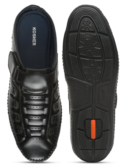 Kosher Black Bantu Roman Faux Leather Men's Casual Sandal