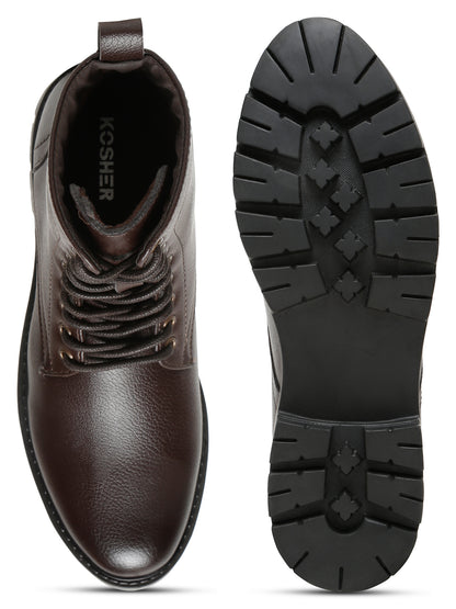 Kosher Elegant Ladies Brown Colour Lace-Up Boots - Stylish & Comfortable