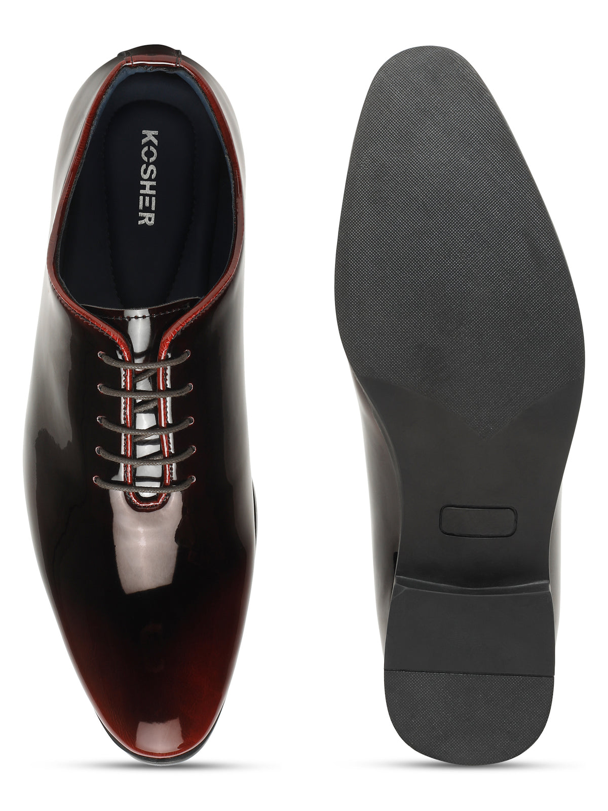 KOSHER Men’s Wine Glossy Formal Lace-Up Shoes
