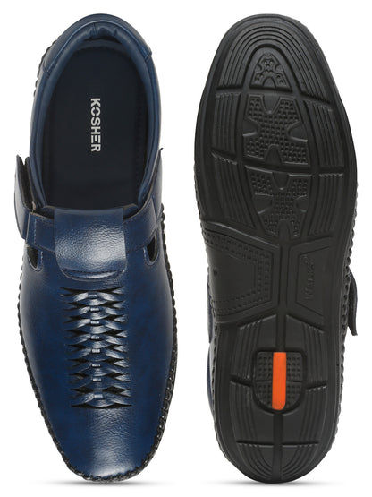 Kosher Navy Roman Faux Leather Men's Casual Sandal