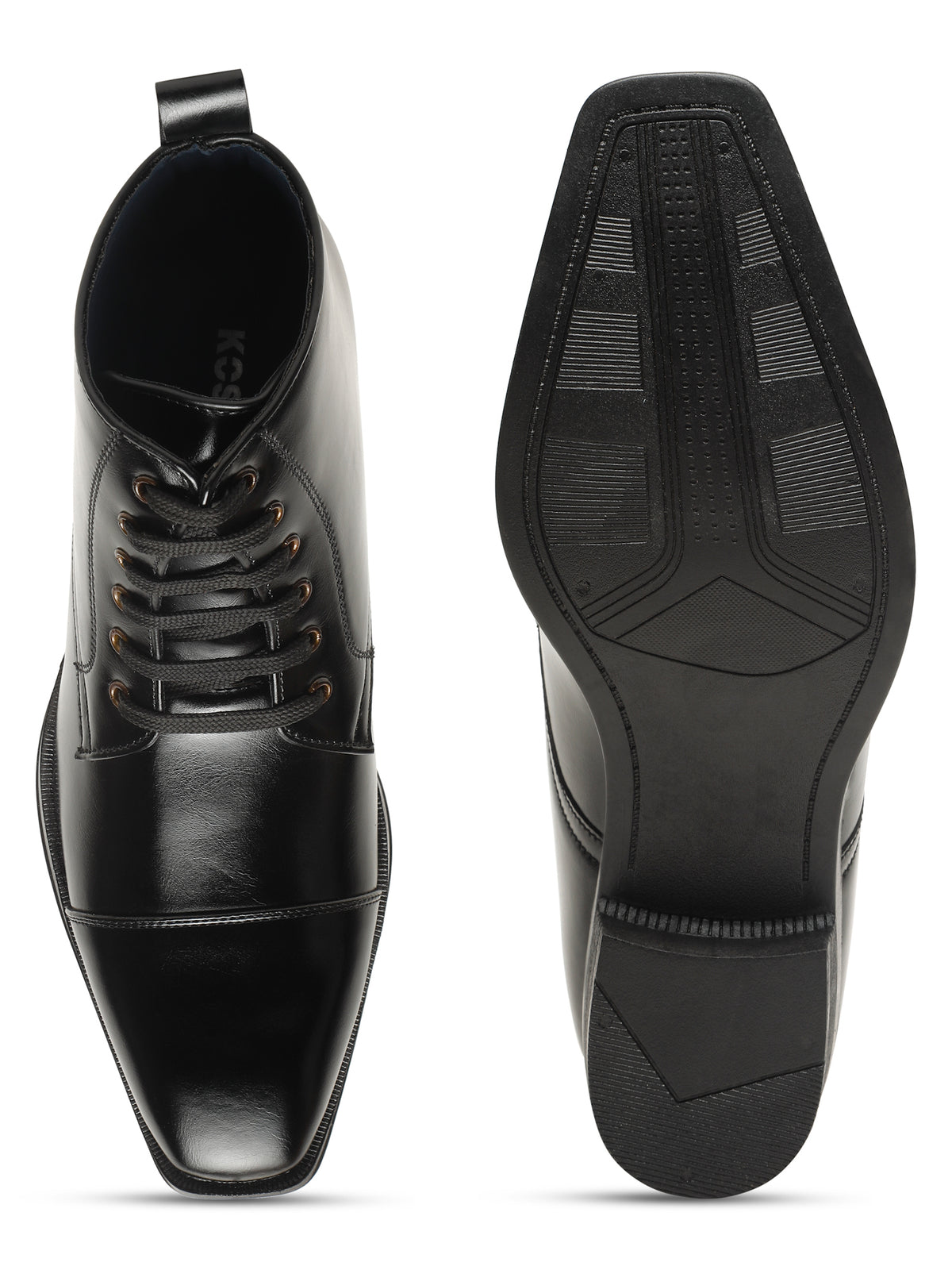 KOSHER Men Black Solid Synthetic Leather Lace-Up Mid-Top High Heel Boots