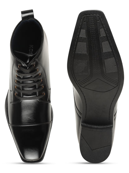 KOSHER Men Black Solid Synthetic Leather Lace-Up Mid-Top High Heel Boots
