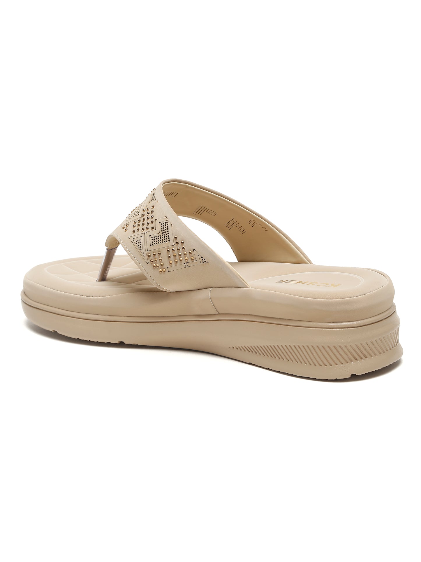 Kosher Women's Cream Comfort Platform Flip-Flops with Studded Strap