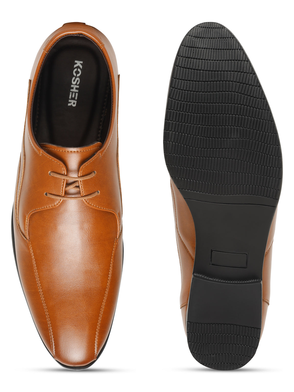 KOSHER Men Solid Tan Lace-Up Formal Derby Shoes
