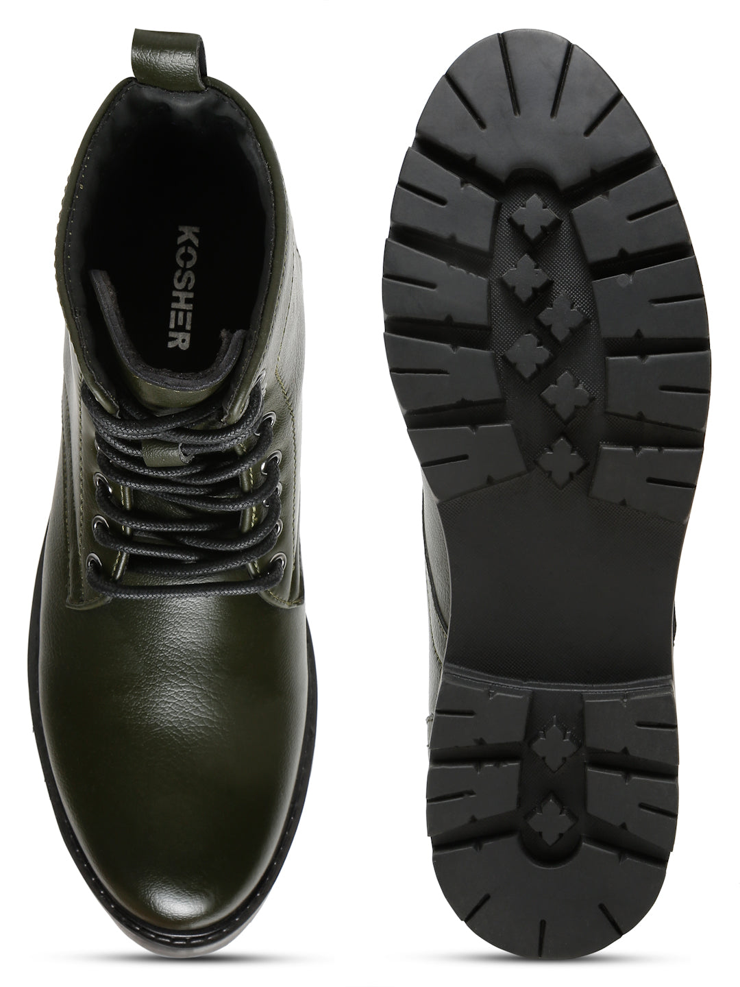 Kosher Elegant Ladies Olive Colour Lace-Up Boots - Stylish & Comfortable