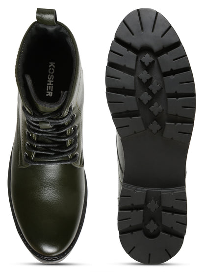 Kosher Elegant Ladies Olive Colour Lace-Up Boots - Stylish & Comfortable