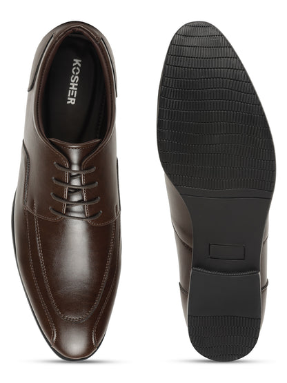KOSHER Men's Brown Synthetic Leather Lace-Up Formal Derby Shoes