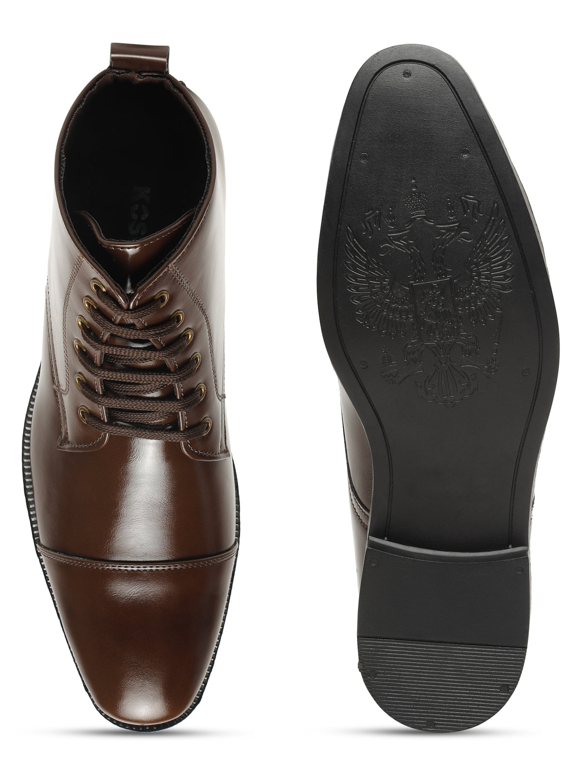 KOSHER Men's Brown Synthetic Leather High-Ankle Cap Toe Lace-Up Boots